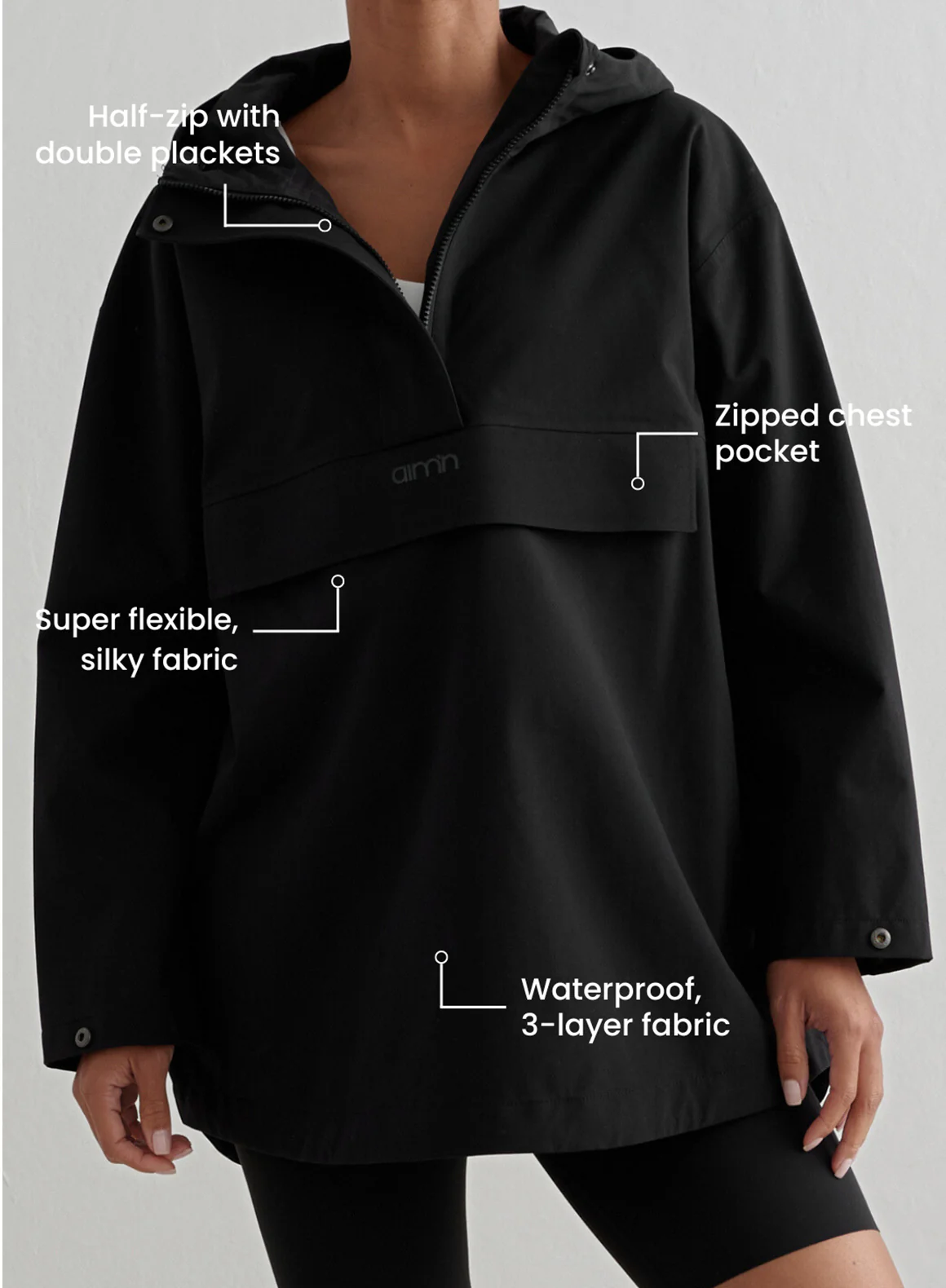 Black Waterproof Oversized Anorak - Image 5