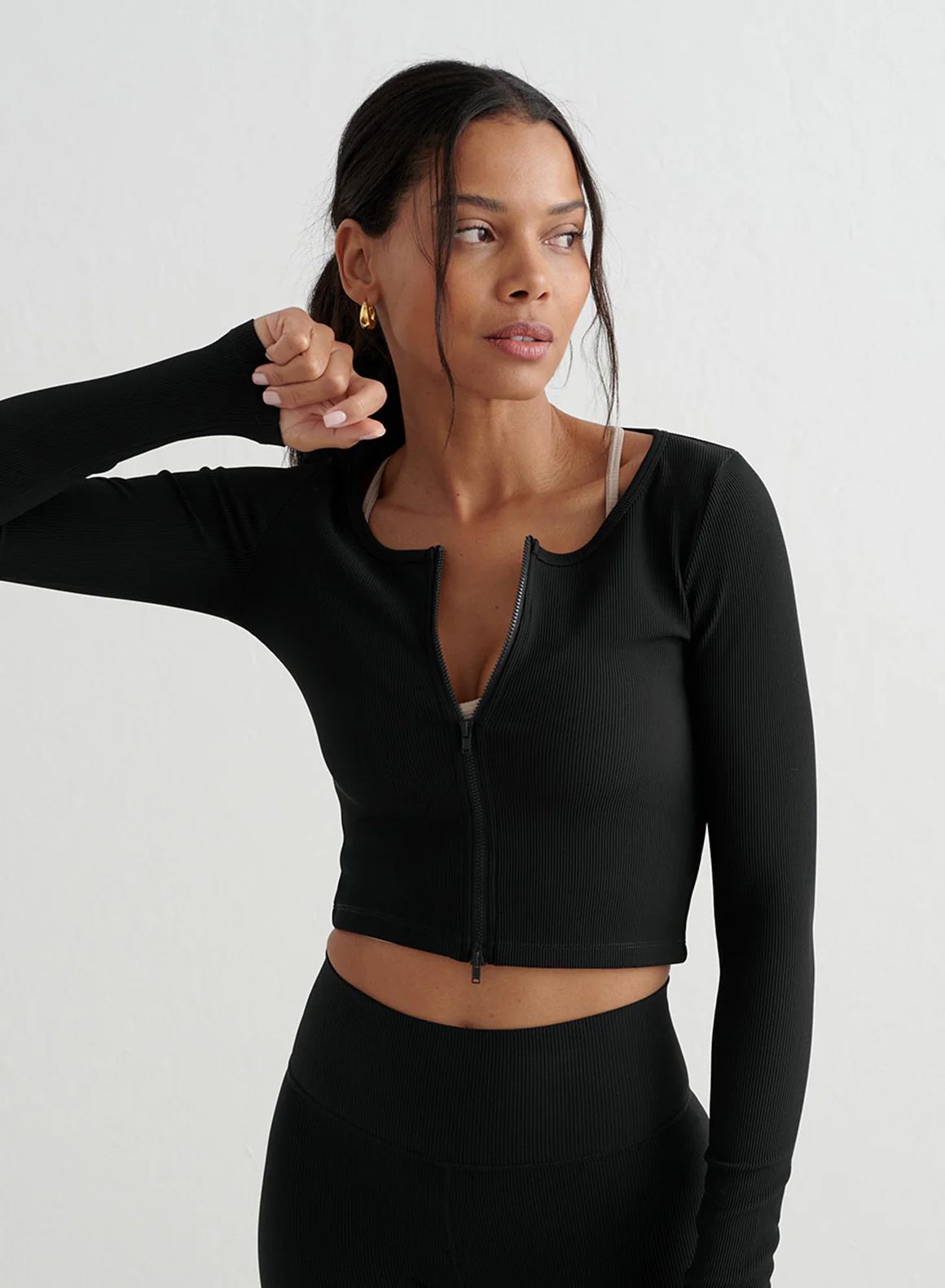 Black Ribbed Performance Cardigan Set - Image 3