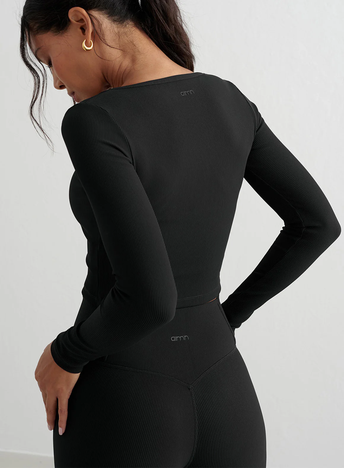 Black Ribbed Performance Cardigan Set - Image 5