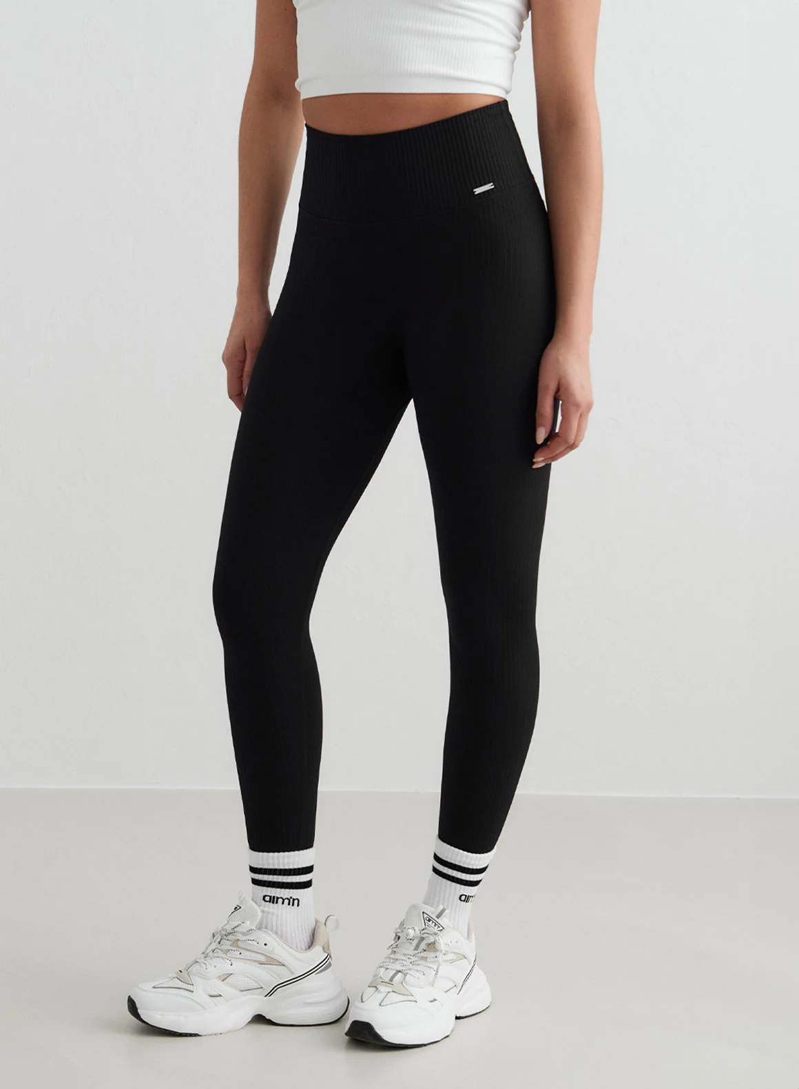 Black Ribbed Seamless Tights - Image 256