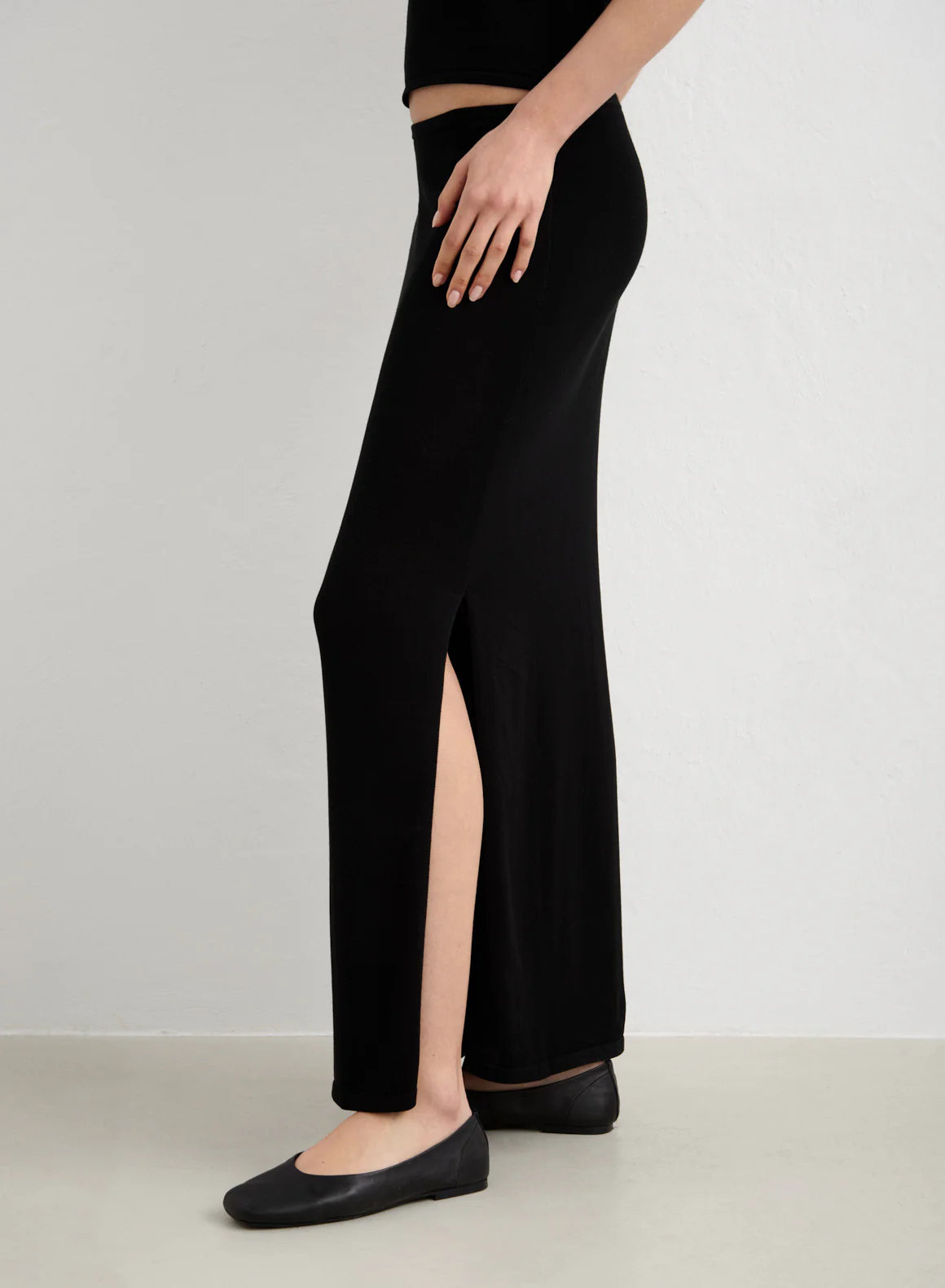 Black Silk Knit Maxi Skirt - Image 5