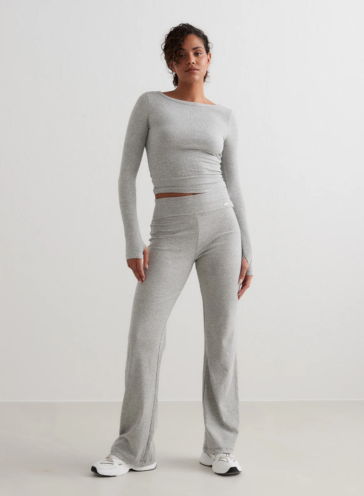 Grey Melange Ease Ribbed Pants - Image 4