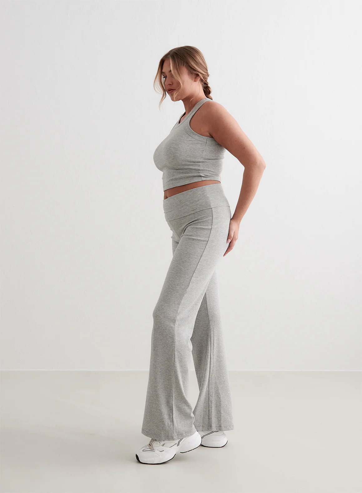 Grey Melange Ease Ribbed Pants - Image 8