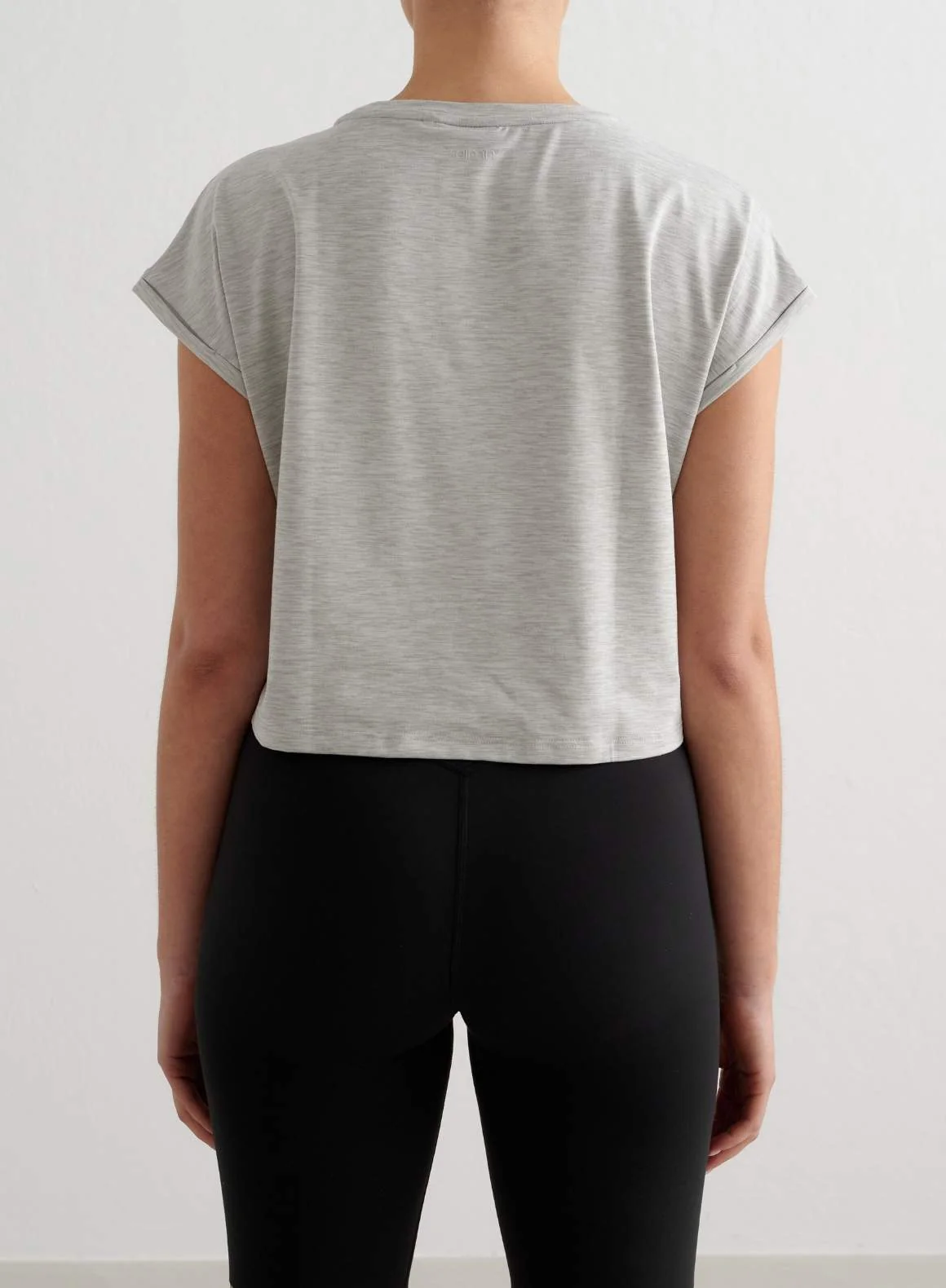 Grey Melange Soft Basic Roll Sleeve Top - Image 2