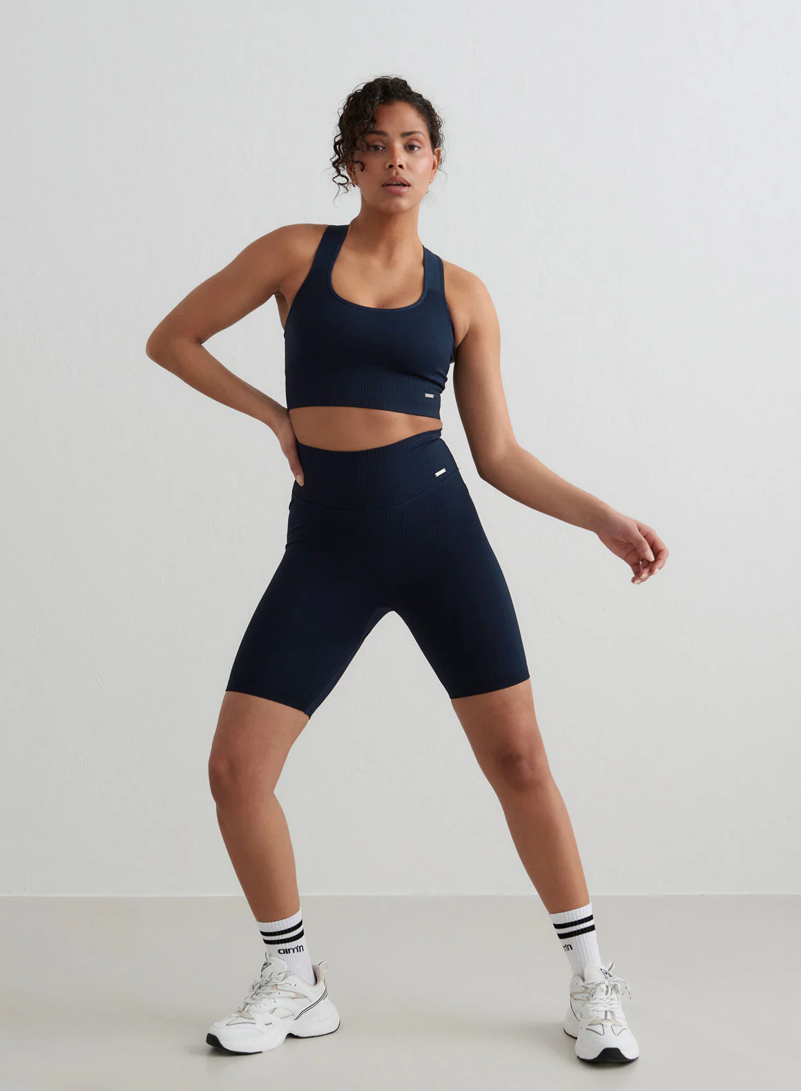 Navy Ribbed Biker Shorts - Image 6